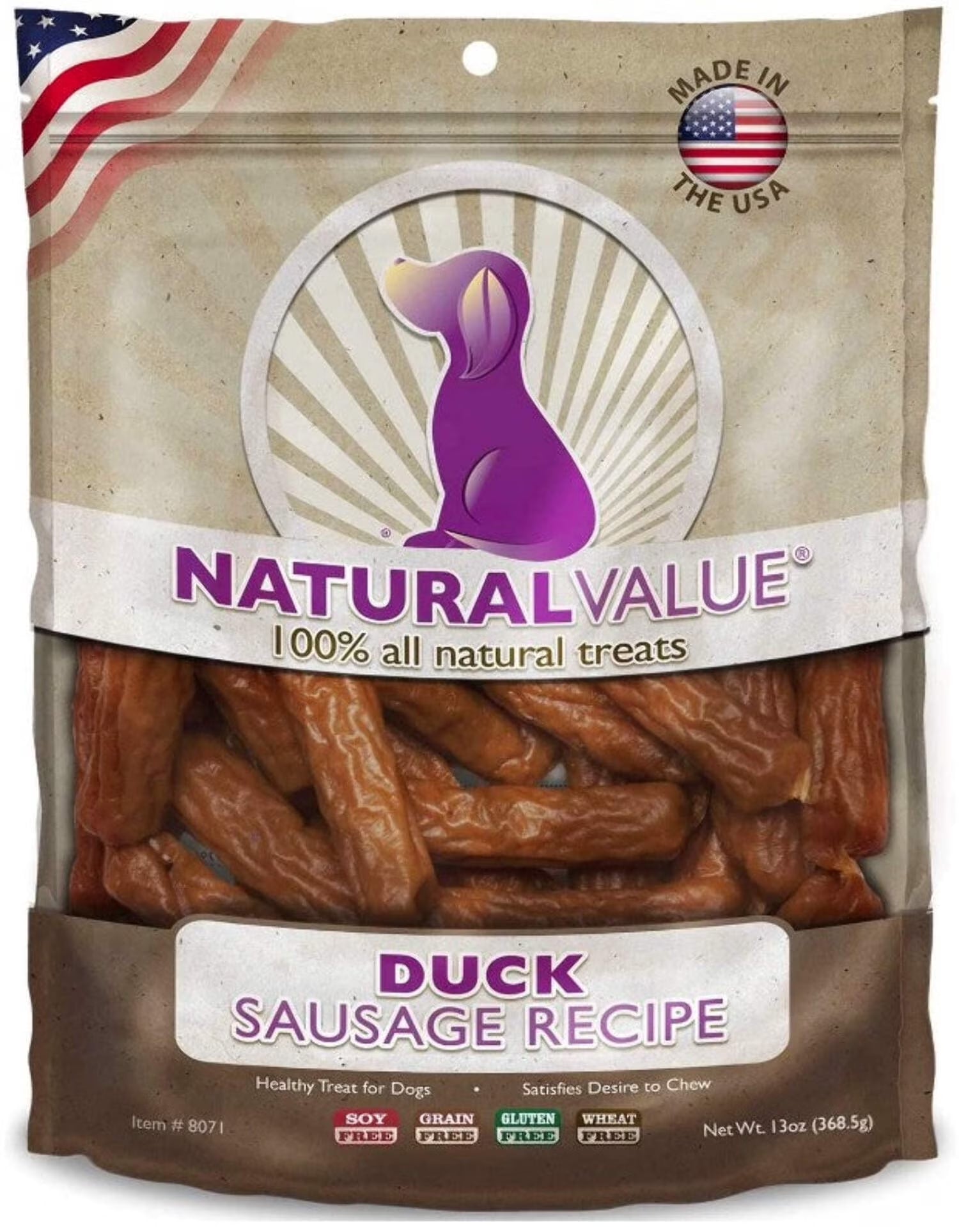 Natural Value All Natural Soft Chew Duck Sausages for Dogs, 13-Ounce