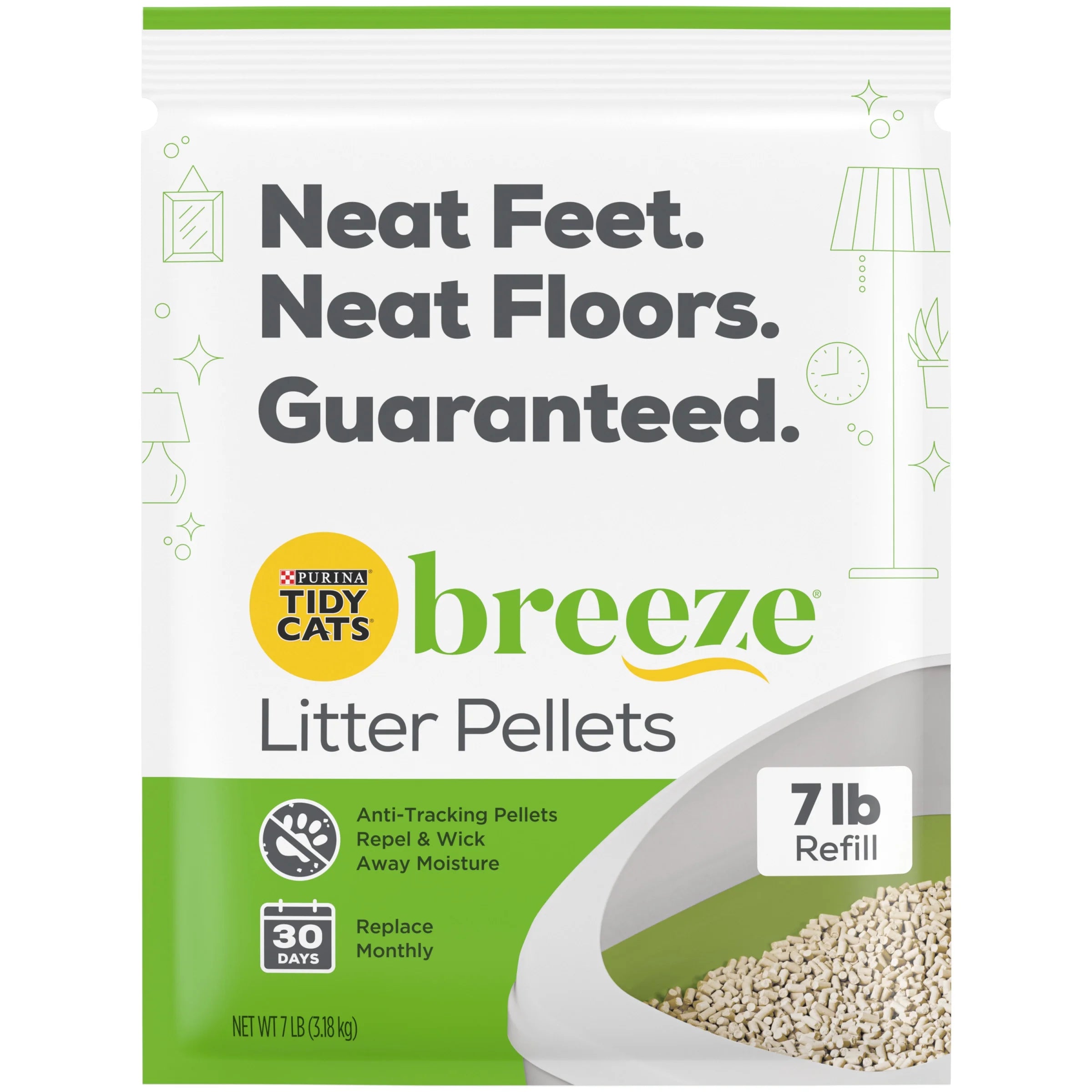 (4 Pack)  Tidy Cats Breeze Unscented 99.9 Percent Dust Free, Multi Cat, Zeolite Pellet Cat Litter Refill