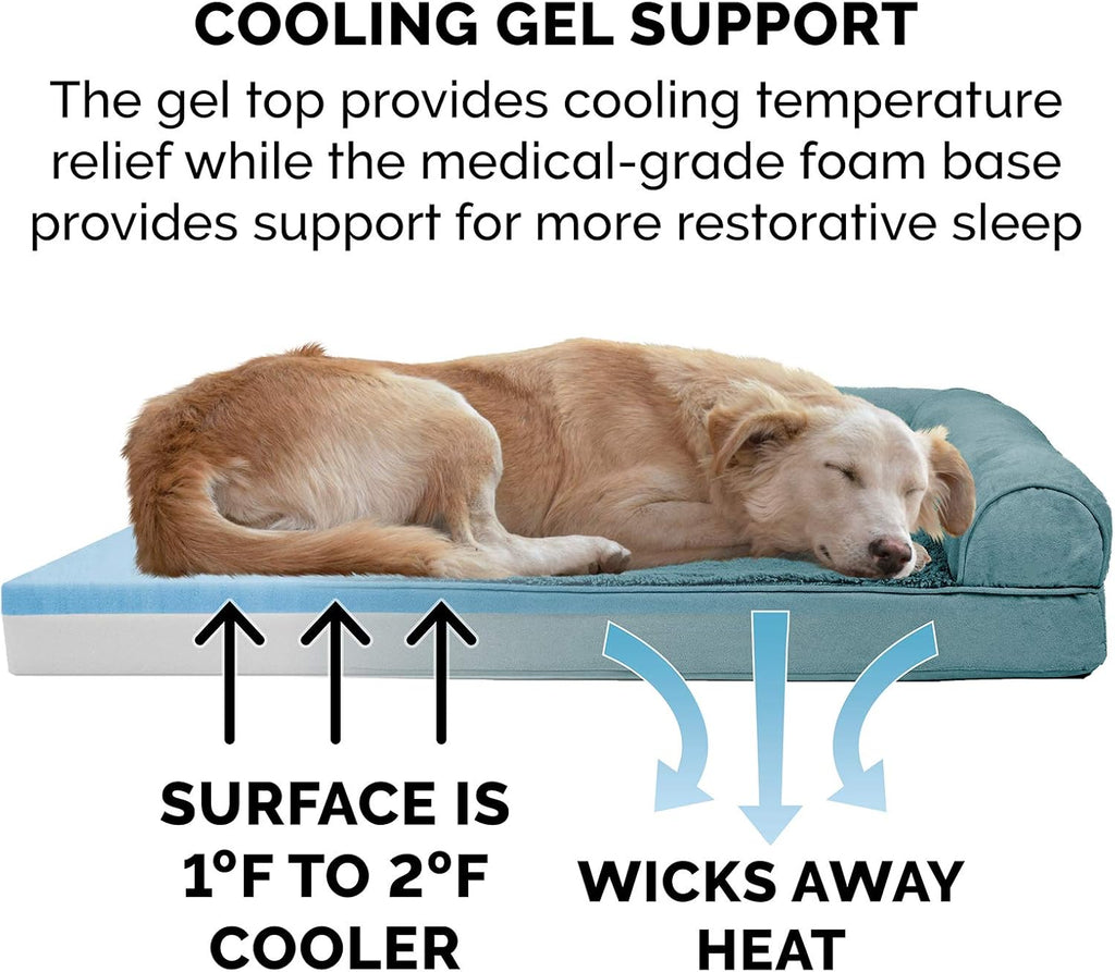 Cooling Gel Dog Bed for Large Dogs W/ Removable Bolsters & Washable Cover, for Dogs up to 95 Lbs - Plush & Suede Sofa - Deep Pool, Jumbo/Xl