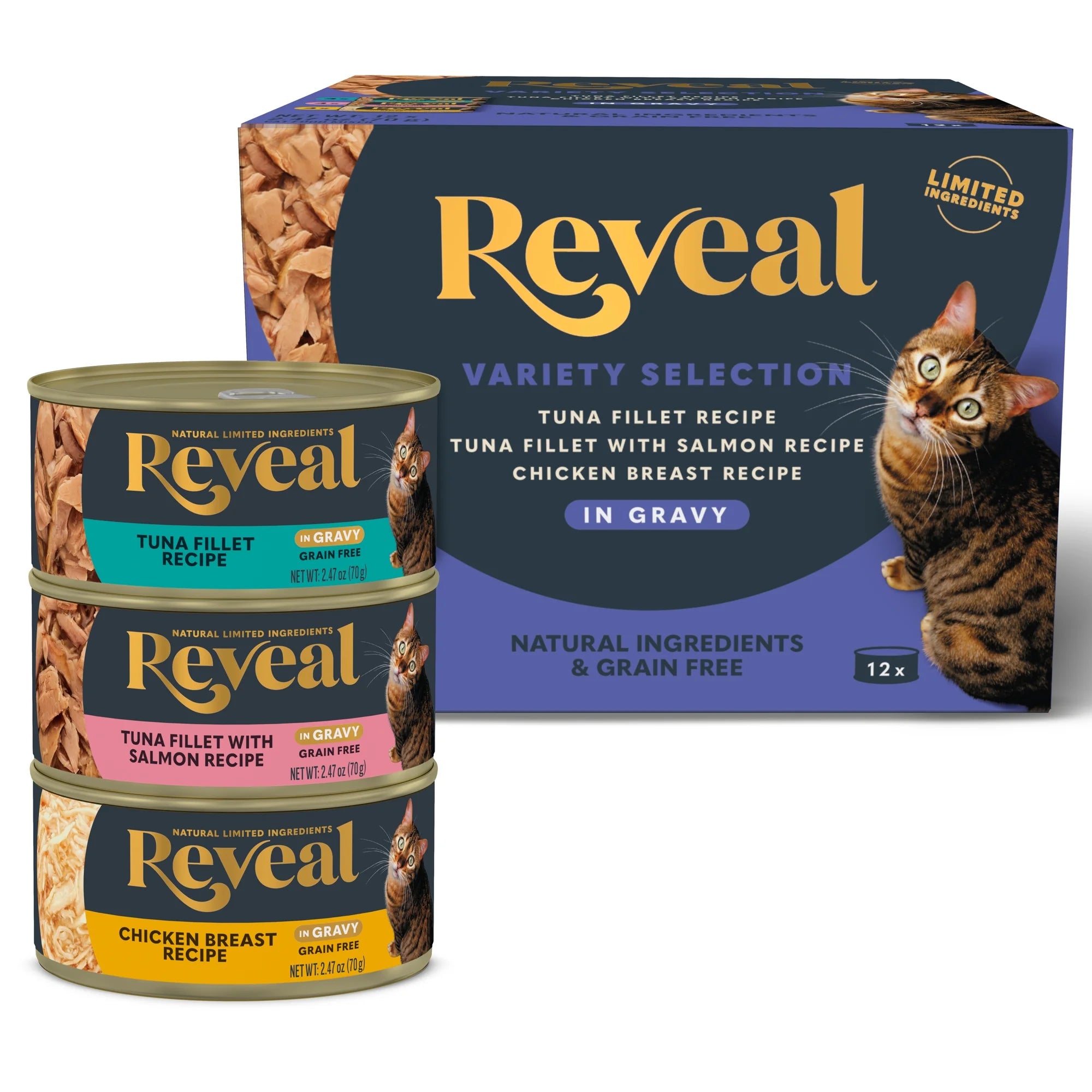 Reveal Natural Wet Cat Food, Fish & Chicken in Gravy Variety Pack, 12 X 2.47 Oz Cans