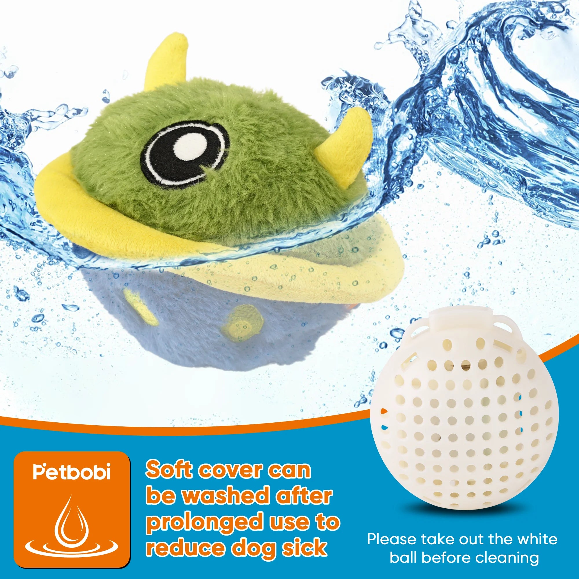 Interactive Dog Toys Ball Self Moving Rolling Balls Plush Dog Toys for Small and Medium Dogs, UFO Bobby