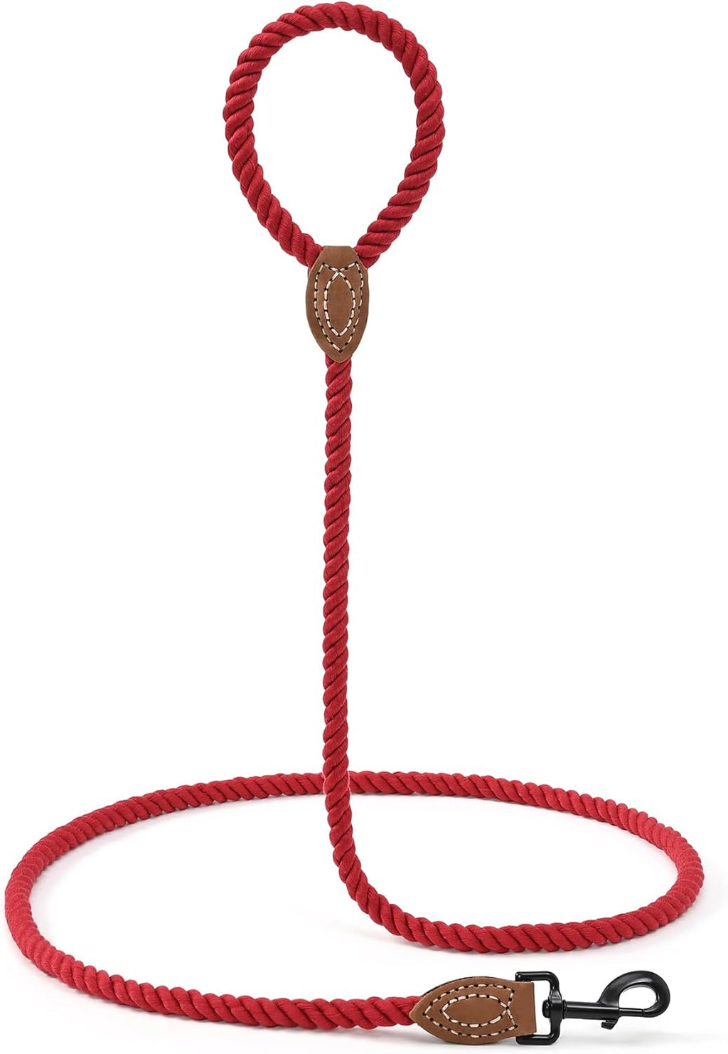 Dog Leash, Braided Cotton Rope Leashes with Leather Tailor Tip with Leather Tip - Heavy Duty Metal Clasp, 5FT, 1/2" Thick - Wedding, Walking Leash for Medium Large Dogs(Red)