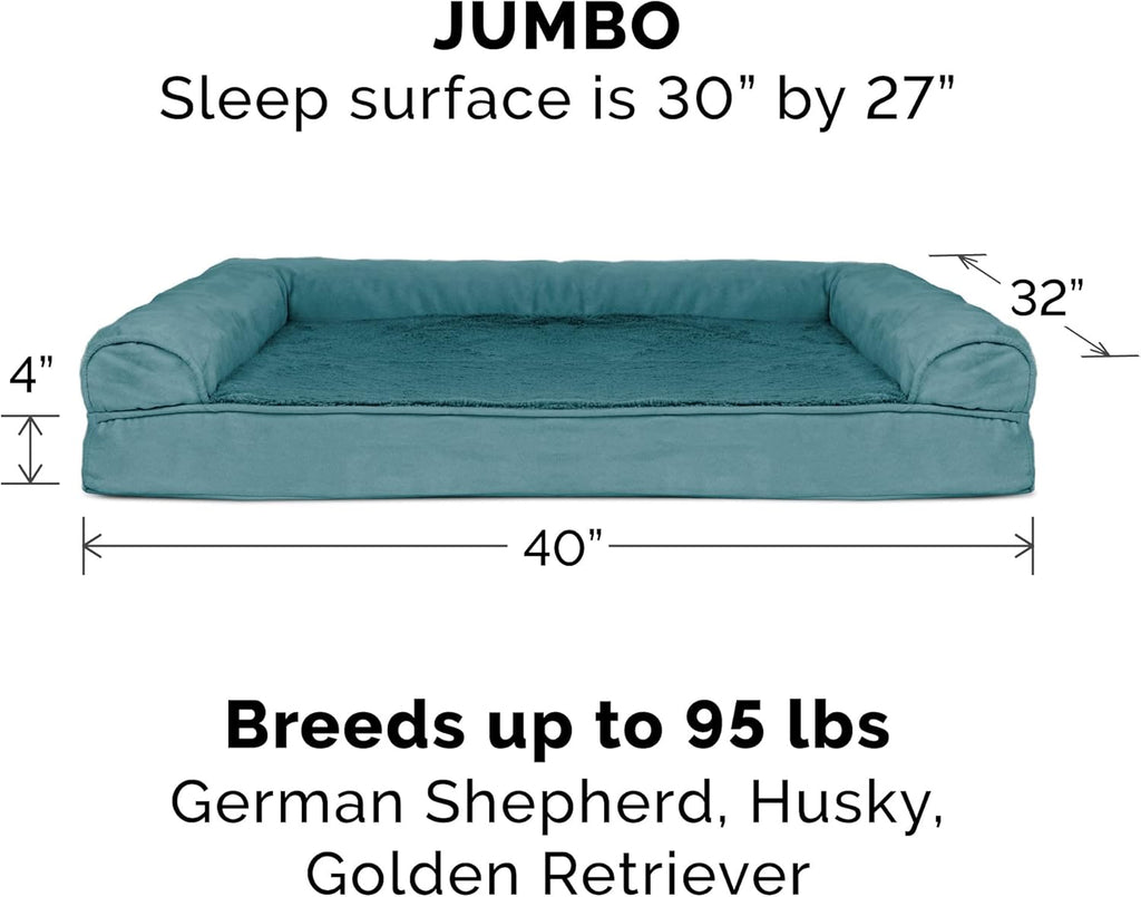 Cooling Gel Dog Bed for Large Dogs W/ Removable Bolsters & Washable Cover, for Dogs up to 95 Lbs - Plush & Suede Sofa - Deep Pool, Jumbo/Xl