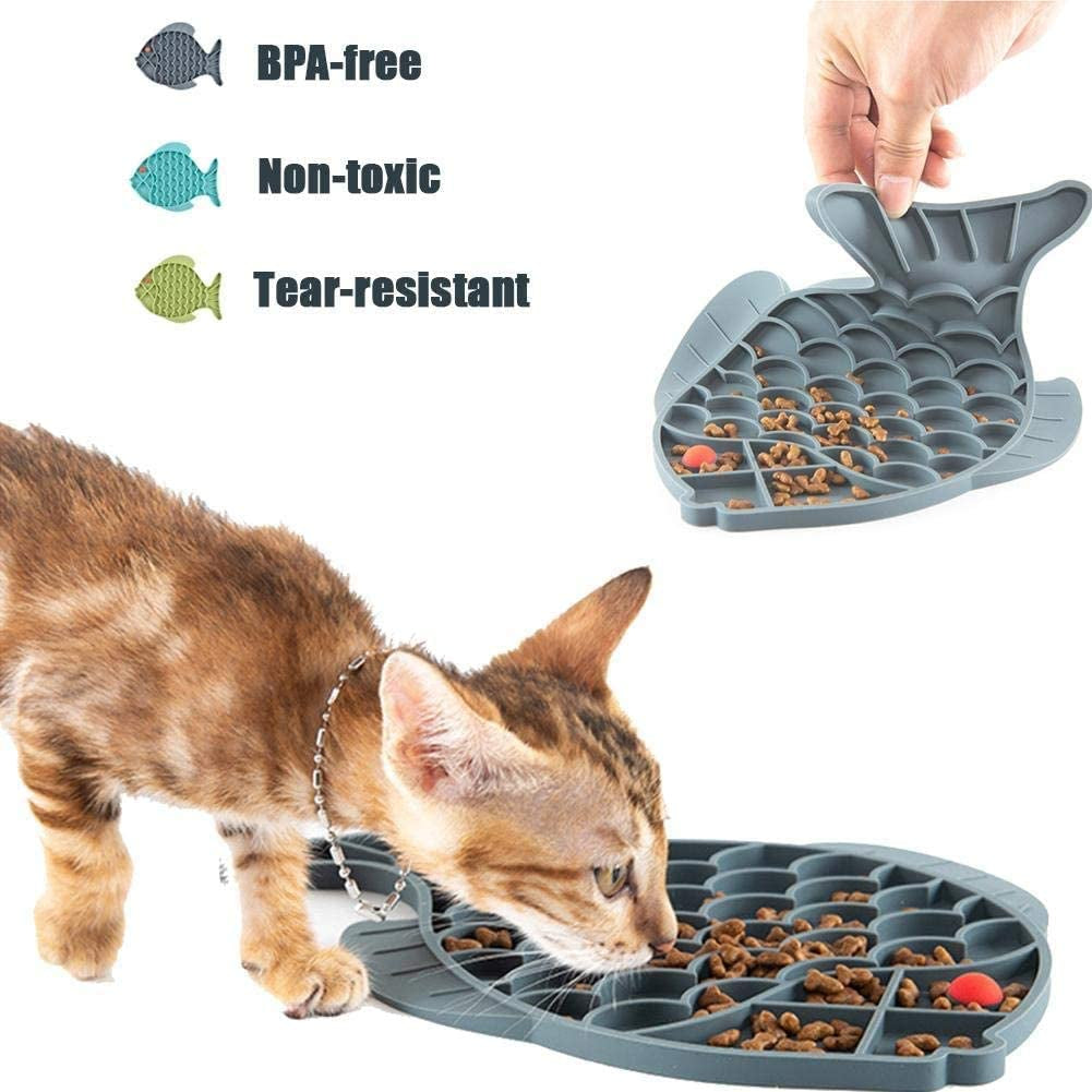 Fish-Shaped Cat Slow Feeder Pet Lick Mat Cat Puzzle Feeder for Dogs & Cats, Fun Alternative to Slow Feeder Cat Bowl, IQ Treat Mat, Anxiety Relief