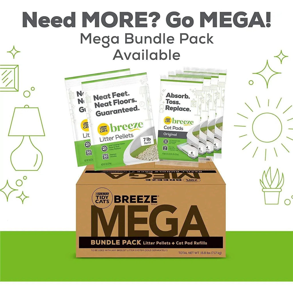 (4 Pack)  Tidy Cats Breeze Unscented 99.9 Percent Dust Free, Multi Cat, Zeolite Pellet Cat Litter Refill