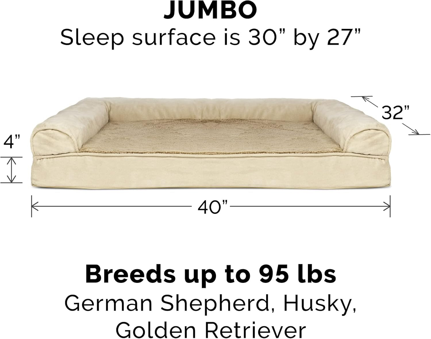 Cooling Gel Dog Bed for Large Dogs W/ Removable Bolsters & Washable Cover, for Dogs up to 95 Lbs - Plush & Suede Sofa - Clay, Jumbo/Xl