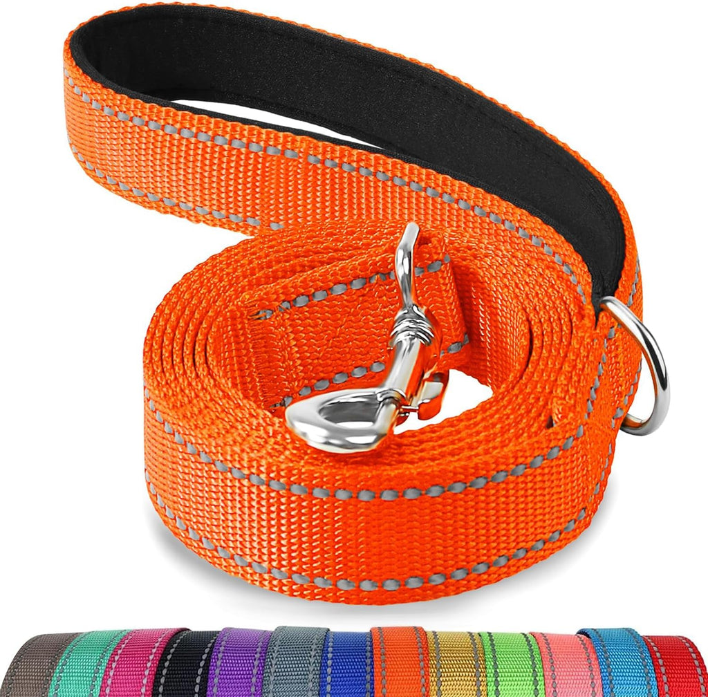 Double-Sided Reflective Dog Leash, 6 FT/5 FT/4 FT, Padded Handle Nylon Heavy Duty Leashes for Medium & Large Dogs Walking, Orange, 5FT