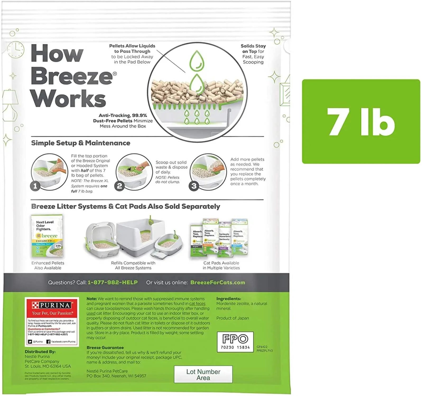 (4 Pack)  Tidy Cats Breeze Unscented 99.9 Percent Dust Free, Multi Cat, Zeolite Pellet Cat Litter Refill