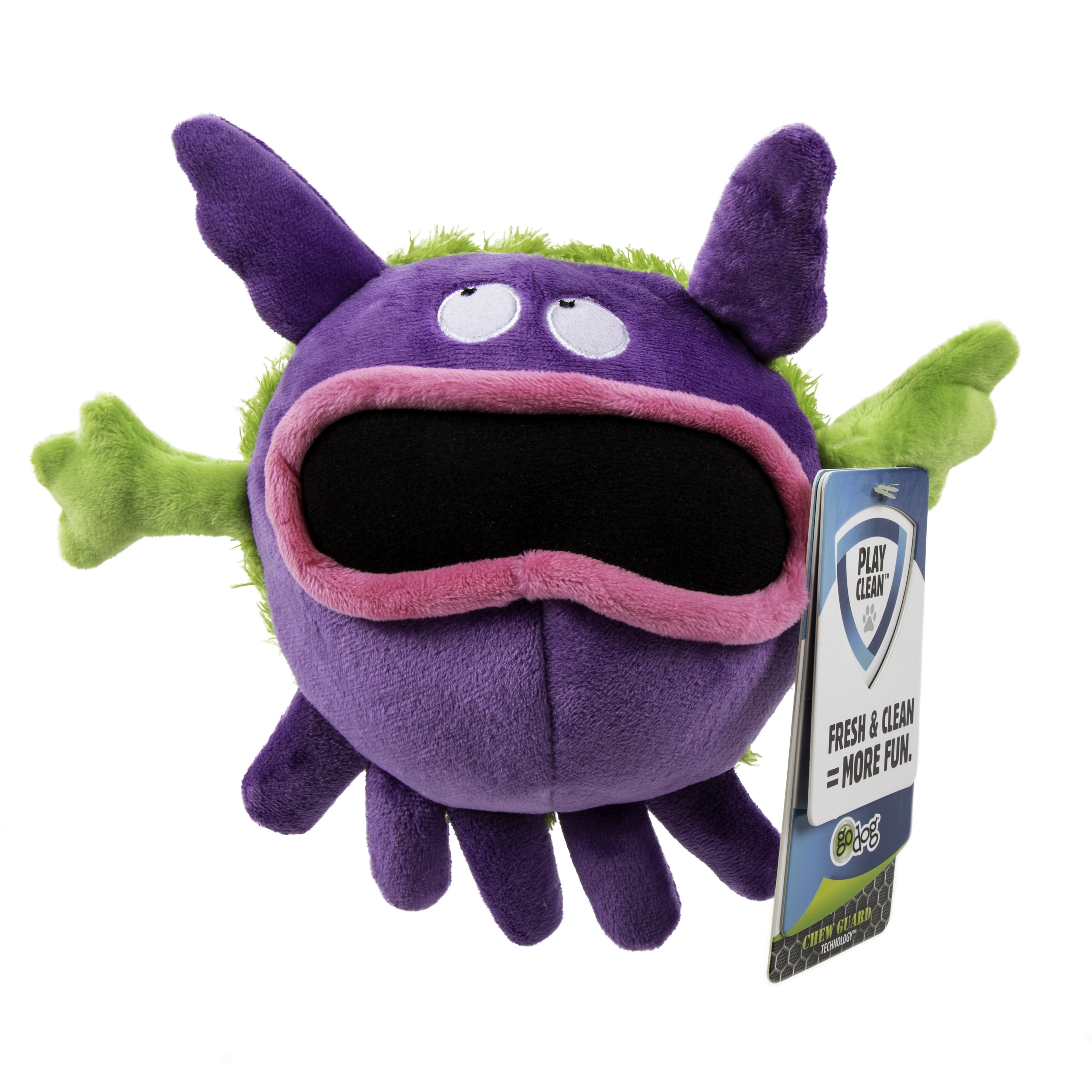 Playclean Germs Squeaky Plush Dog Toy with Odor-Eliminating Essential Oils, Chew Guard Technology - Purple, Large