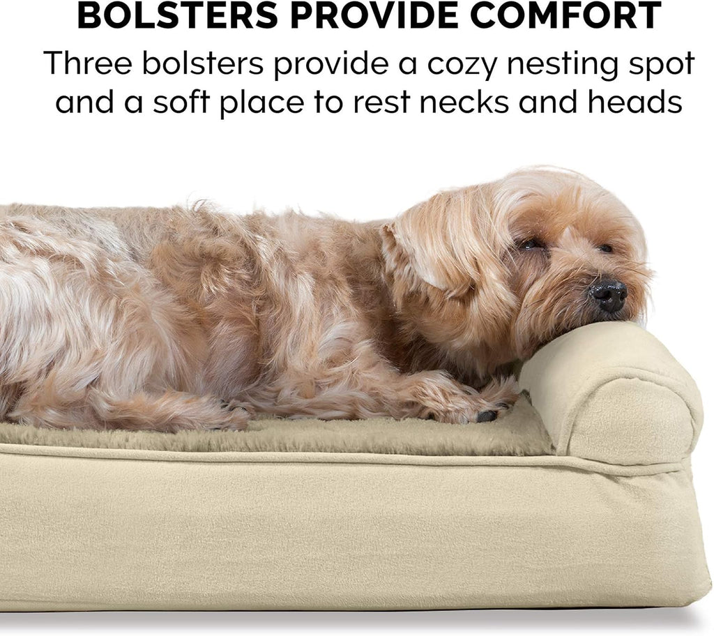 Cooling Gel Dog Bed for Large Dogs W/ Removable Bolsters & Washable Cover, for Dogs up to 95 Lbs - Plush & Suede Sofa - Clay, Jumbo/Xl