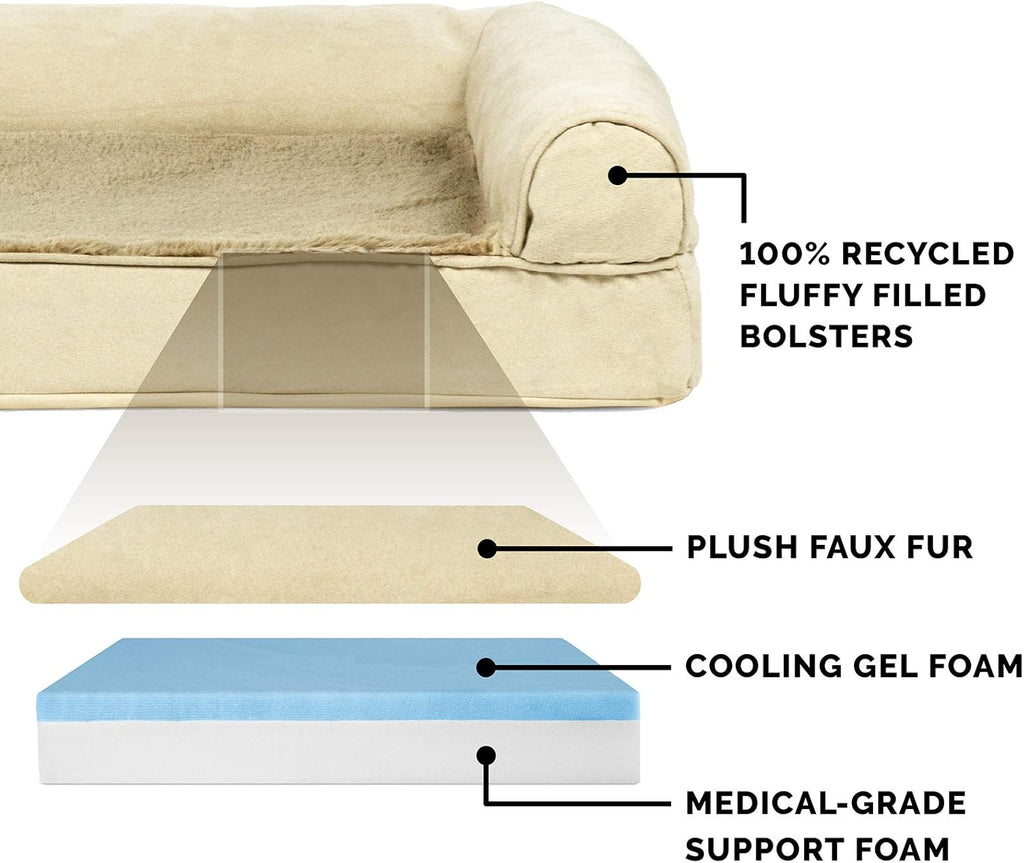 Cooling Gel Dog Bed for Large Dogs W/ Removable Bolsters & Washable Cover, for Dogs up to 95 Lbs - Plush & Suede Sofa - Clay, Jumbo/Xl