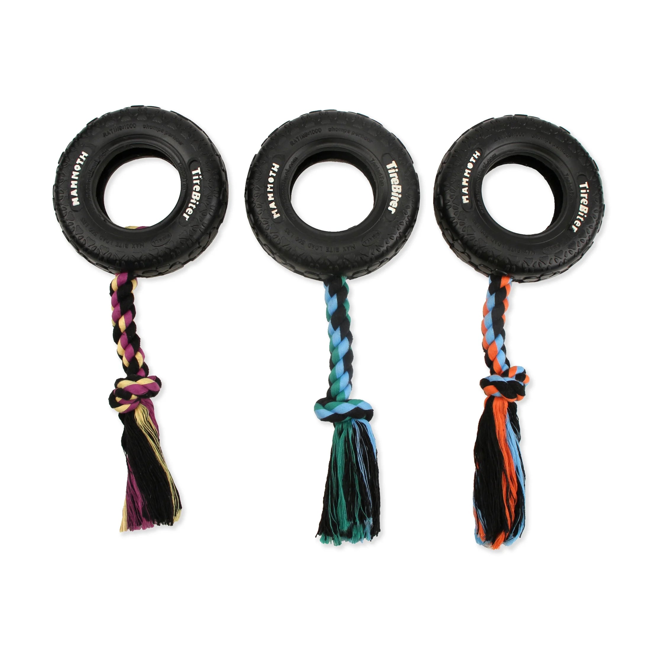 Tirebiter Original Rubber Dog Toy with Cottonblend Assorted Color Rope, Small 6"