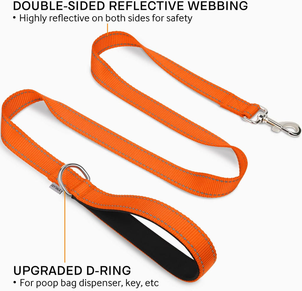 Double-Sided Reflective Dog Leash, 6 FT/5 FT/4 FT, Padded Handle Nylon Heavy Duty Leashes for Medium & Large Dogs Walking, Orange, 5FT