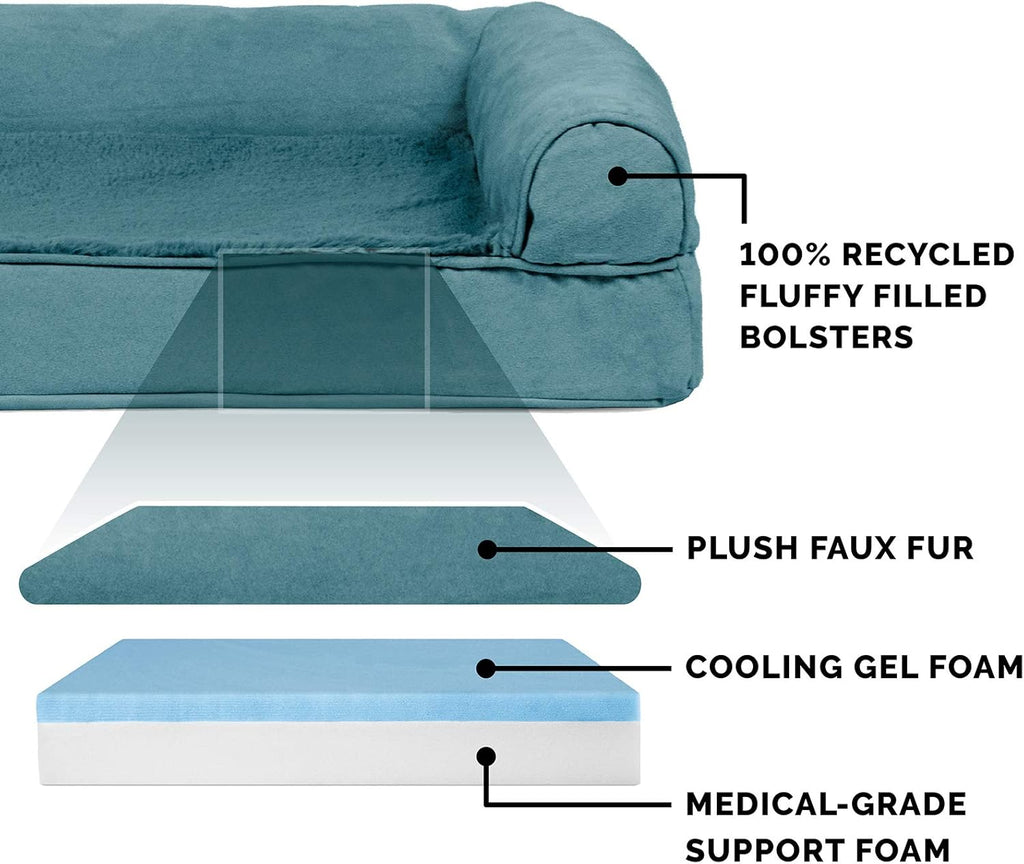 Cooling Gel Dog Bed for Large Dogs W/ Removable Bolsters & Washable Cover, for Dogs up to 95 Lbs - Plush & Suede Sofa - Deep Pool, Jumbo/Xl