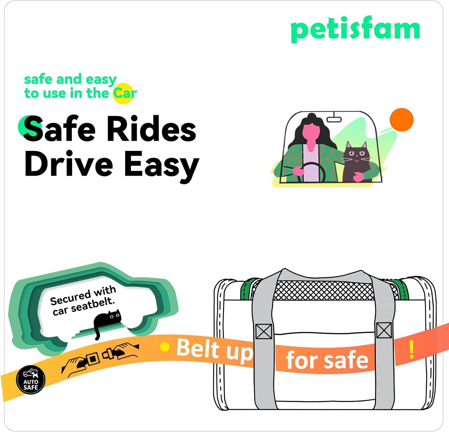 Quick-In Pet Carrier Bag for Cats & Dogs. Airy Mesh Windows Let Fur-Kids See You Reduce Anxiety & Breath Easy. Rip-Stop Fabric & Lockable Zips Hug Securely. Washable Comfy Pad. Collapsible